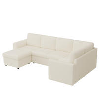 SOFA Beige L-Form Cord Ecksofa Hocker Schaumstoff 282cm - Beige, Textil (40/82/160cm) - FLIEKS