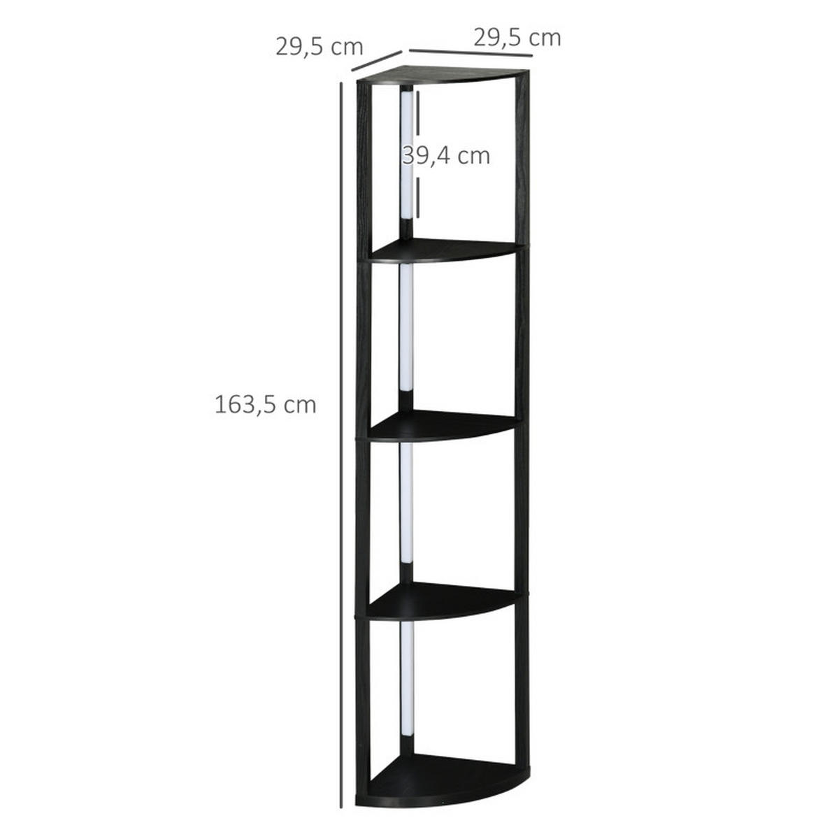 STEHLEUCHTE LED-Stehlampe 163,5cm mit 4 Ablagen E27 Standlampe für Wohnzimmer Schwarz - Schwarz, Metall (41/29.5/163.5cm) - Raelunyi
