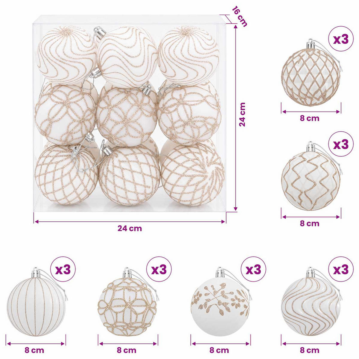 WEIHNACHTSKUGELSET XL 18 -teilig 8 cm Weiß Polystyrol - Weiß, Kunststoff (8/8/8cm) - vidaXL