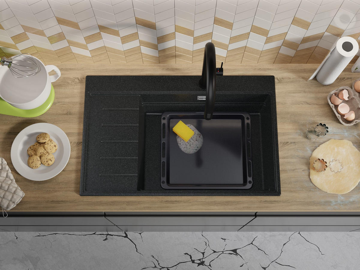 SPÜLBECKEN Sydney, 2-er set Anthrazit 78/50 cm 1 Becken + Ablauf-Set + Küchenzubehörset ab 60er Unterschrank - Chromfarben/Anthrazit, Kunststoff (78/20/50cm) - Primagran