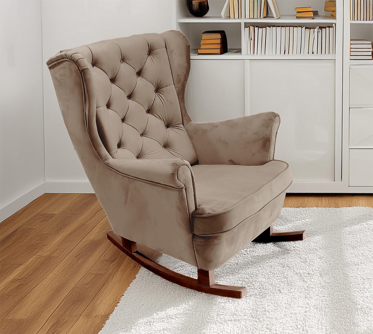 SCHAUKELSESSEL mit gepolstertem Sitz und Armlehnen, 102x81x95 cm, Braun_29813 - Graubraun/Braun, Holz/Textil (81/102/95cm) - DomoHome