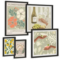 BILDER SET 5er Set - 50x50 cm & 20x30 cm & 40x60 cm Schwarzer Rahmen - Blumenmotive Rosen Paris - Schwarz, Kunststoff (40/60cm) - TULUP