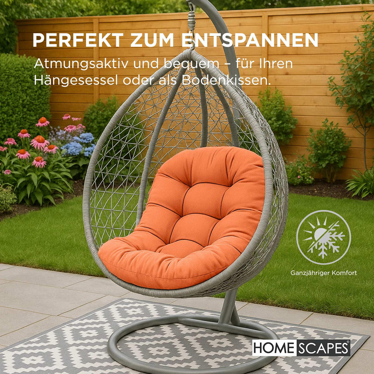 HÄNGESESSEL-KISSEN terracotta-orange – halbrund, 80/120 cm - Terra cotta, Textil (80/12/120cm) - Homescapes