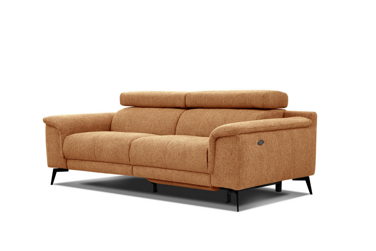 RELAXSOFA FIERO 3-Sitzer mit 1 Relaxfunktion, orange - Schwarz/Orange, Holzwerkstoff/Textil (212/82/103cm) - Courtois Laville