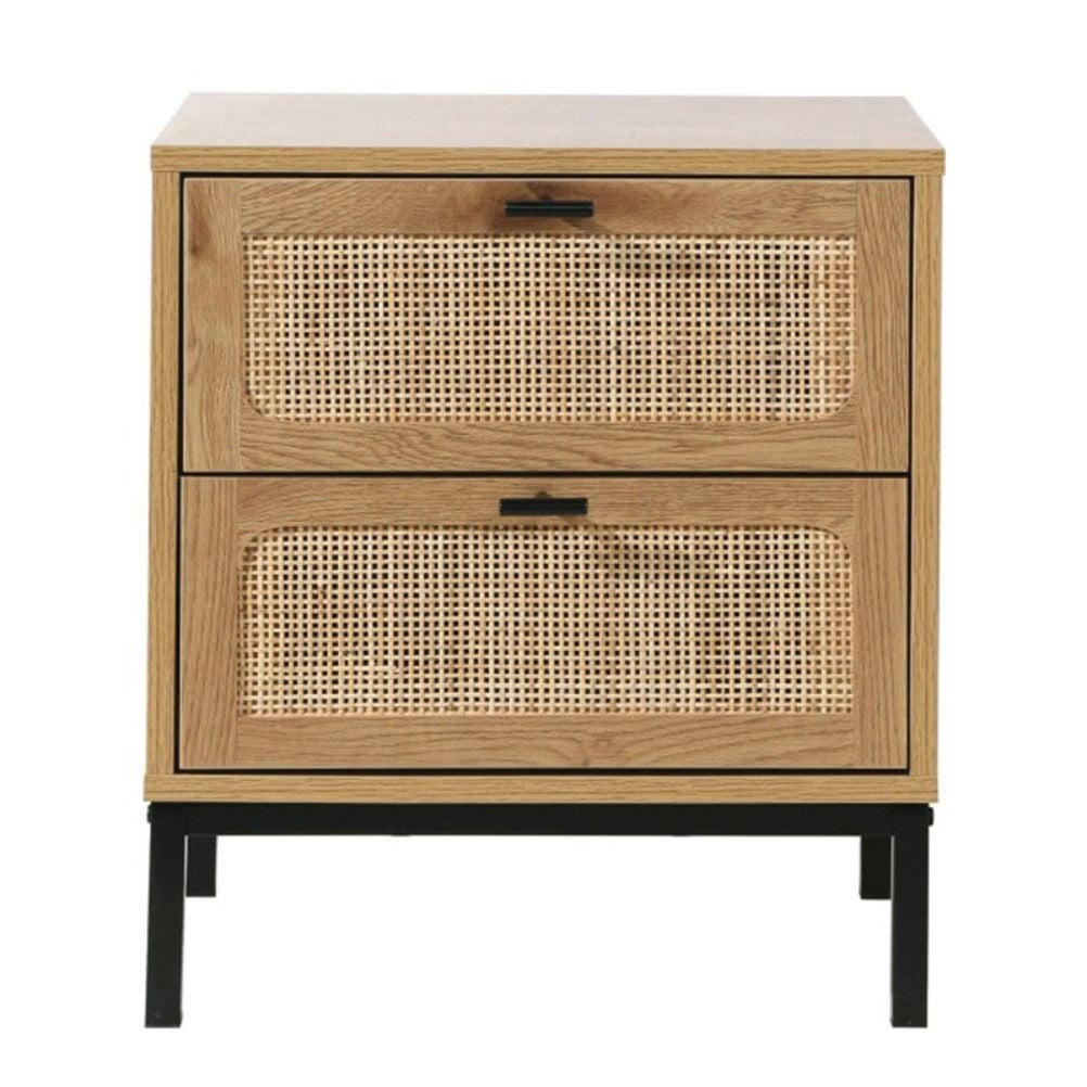 NACHTTISCH in Eiche Dekor mit 2 Schubladen aus Rattan H51cm - JAYA - Apfelbaumfarben, Holzwerkstoff (29/51/45cm) - Calicosy