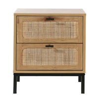 NACHTTISCH in Eiche Dekor mit 2 Schubladen aus Rattan H51cm - JAYA - Apfelbaumfarben, Holzwerkstoff (29/51/45cm) - Calicosy