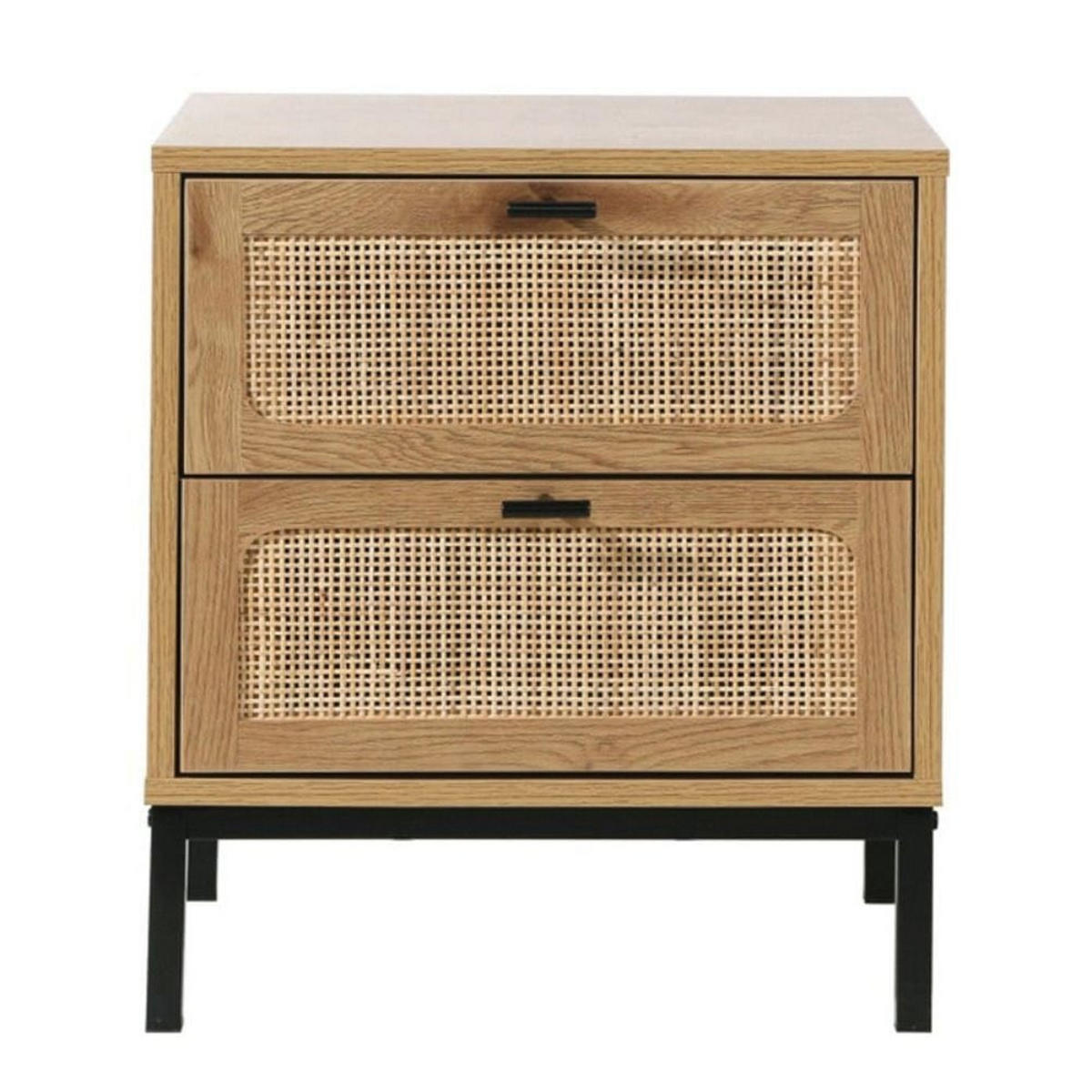 NACHTTISCH in Eiche Dekor mit 2 Schubladen aus Rattan H51cm - JAYA - Apfelbaumfarben, Holzwerkstoff (29/51/45cm) - Calicosy