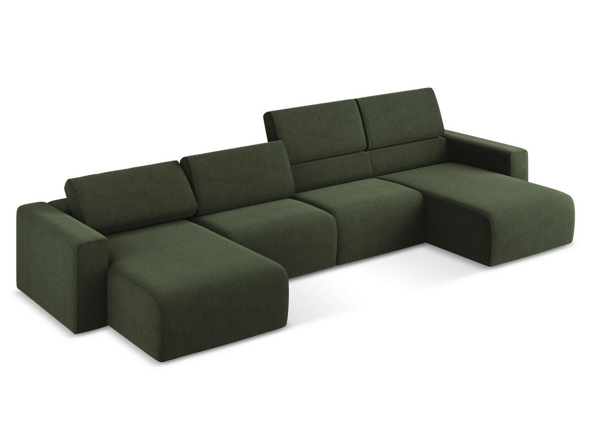 WOHNLANDSCHAFT Strukturstoff Stoff Grün - Blau/Schwarz, Kunststoff/Textil (404/80/167cm) - Makamii