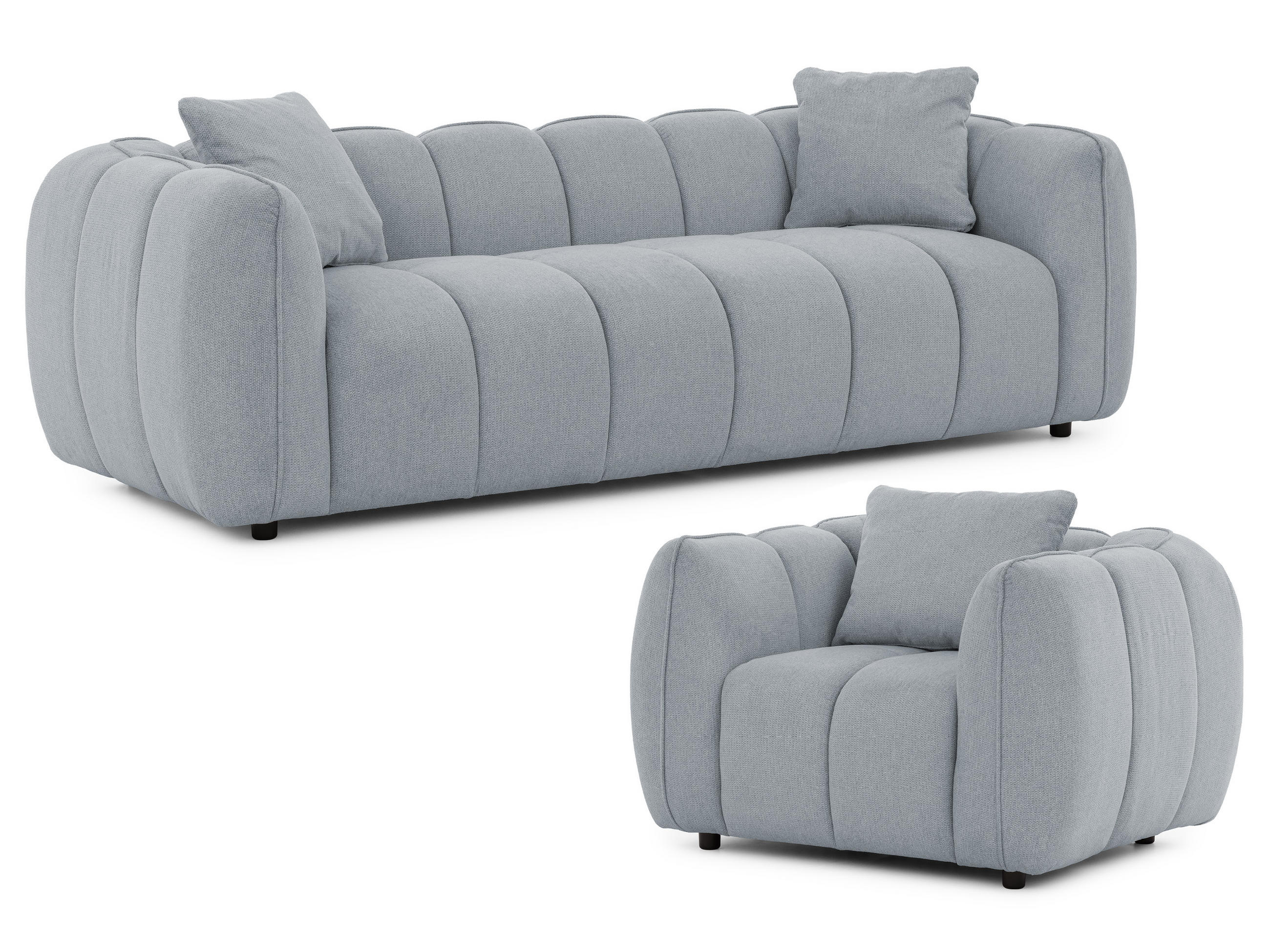S-Style SEDACÍ SOUPRAVA 3+1 Nubira v hluboce prošívaném designu Bubble z měkké strukturované látky v šedé barvě s moderním vzhledem
