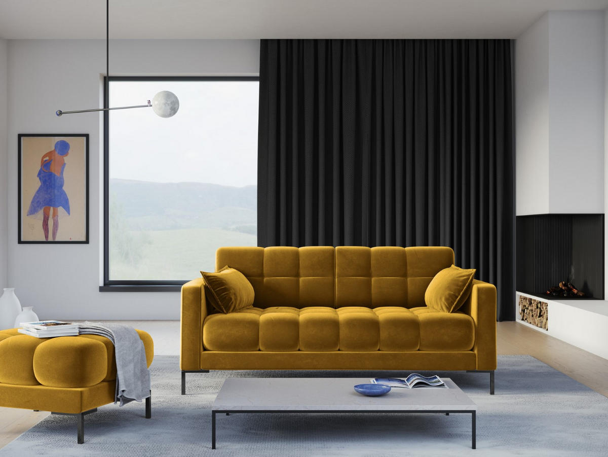 SOFA Mamaia aus Samt gelb 2 Sitzplätze - Gelb, Textil (92/75/152cm) - Micadoni