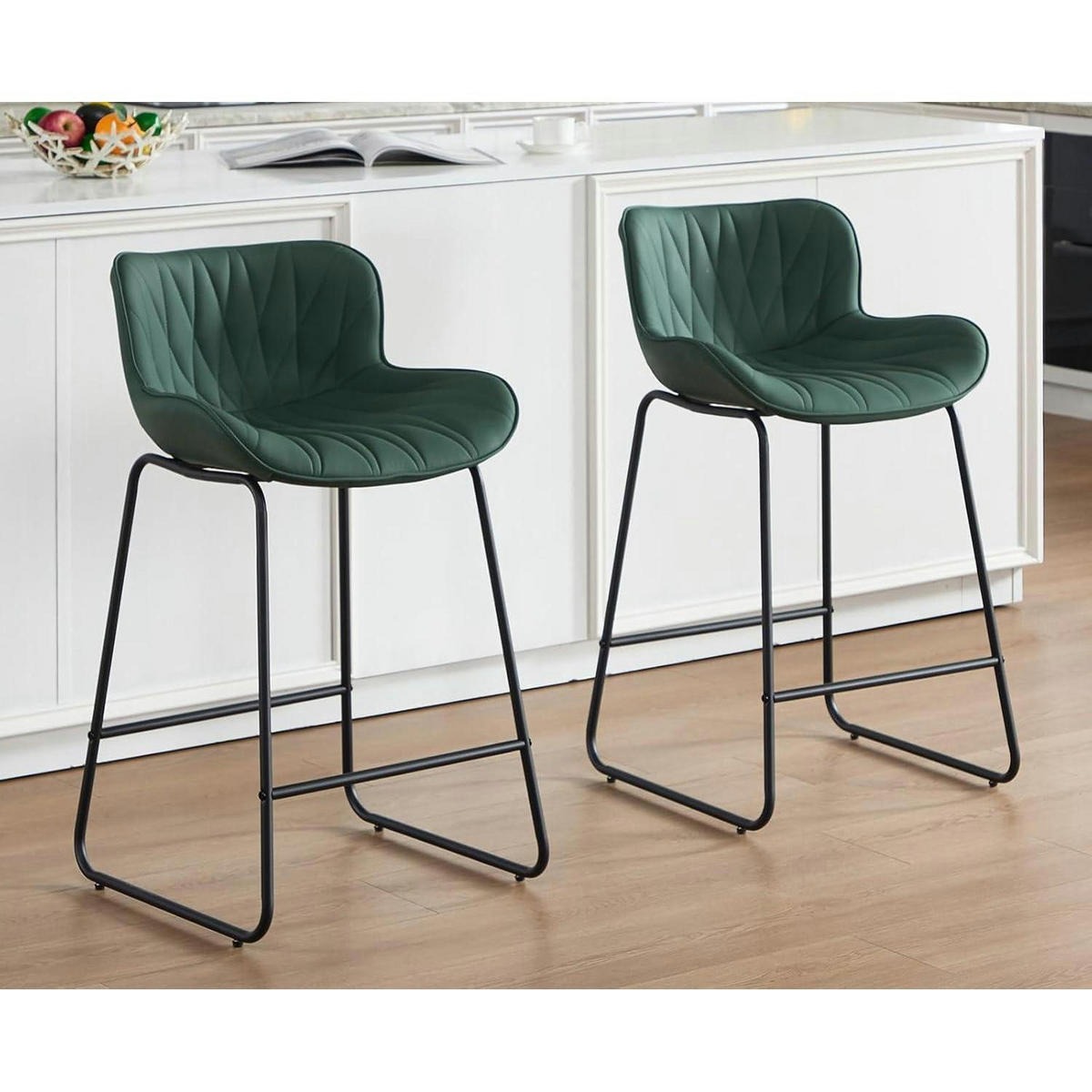 BARHOCKER 4er Set Grün Steppdesign Kunstleder Metallfüße - Grün, Kunststoff (52.6/87/52.5cm)