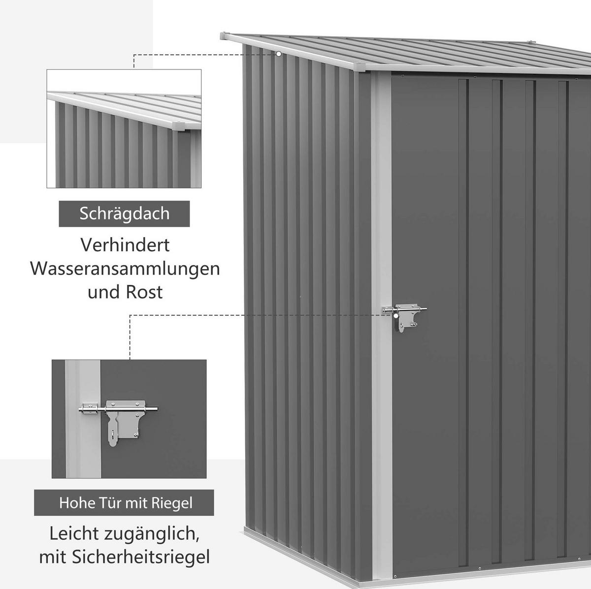 GARTENSCHRANK aus Stahl 100x103x160cm Grau mit abschließbarer Tür - Grau, Metall (100/160/103cm) - Modfu