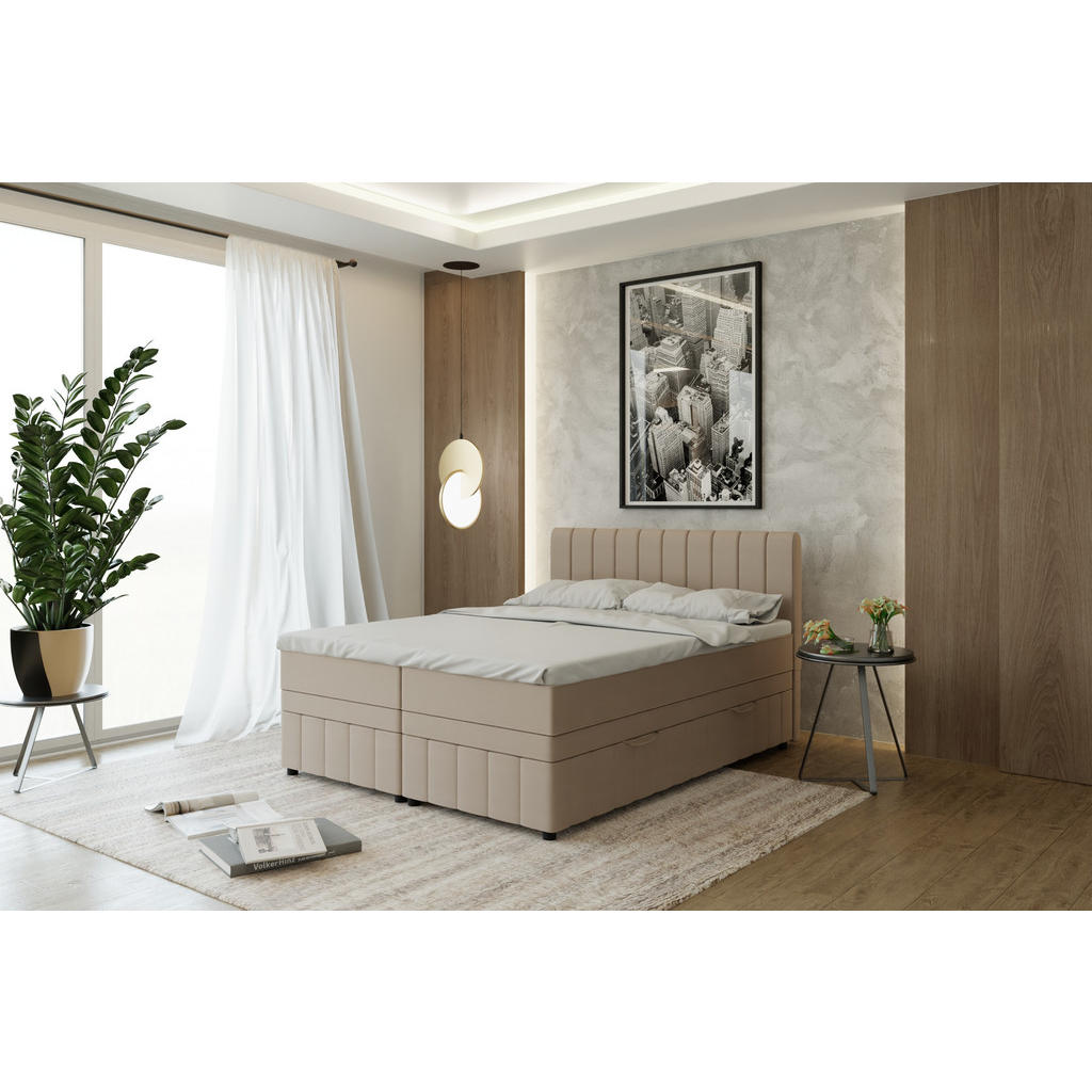 Thumbnail - Panda Möbel Boxbett, Beige, Holz, Mode, Oeko-Tex® Standard 100, Schlafzimmer, Betten, Boxspringbetten