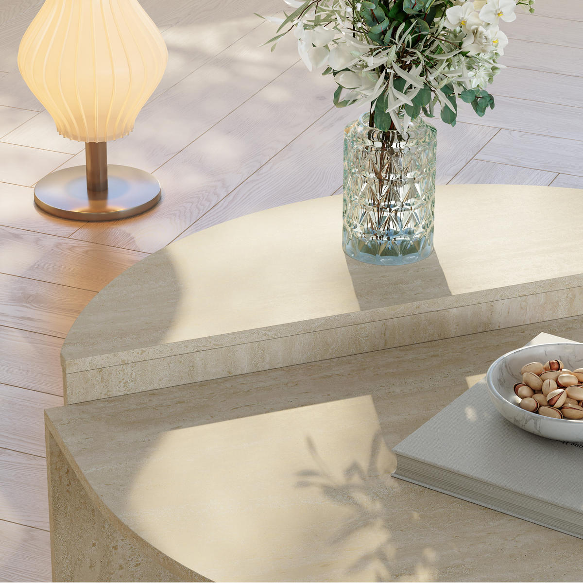 KAVANOVÝ STOLEK Tondesdaslo 90/90/35 cm - béžová, kompozitní dřevo (90/90/35cm) - [en.casa]