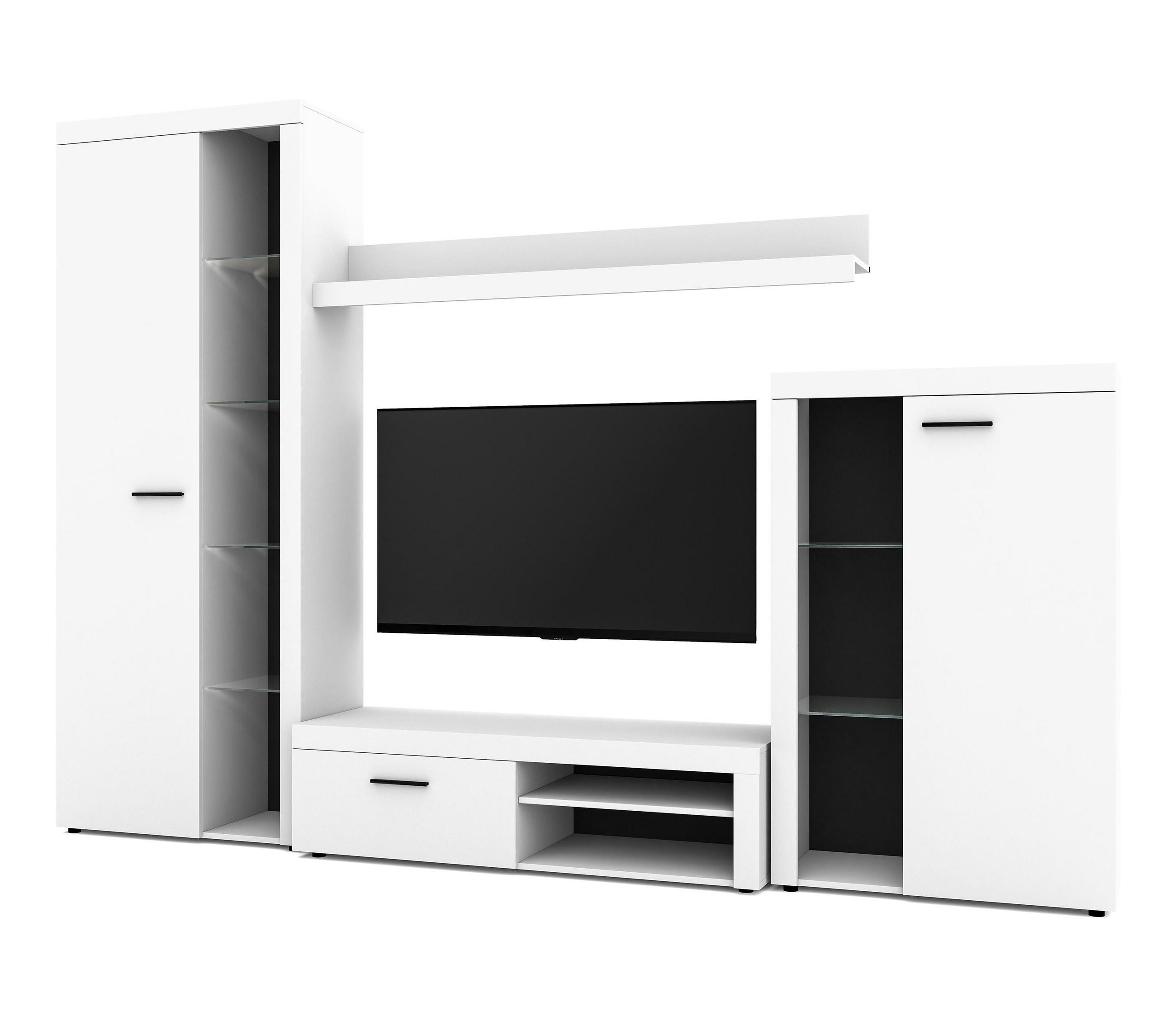 WOHNWAND Spacoro Weiß 270/190/41 cm Wohnwand Modern ohne LED - Weiß, Holzwerkstoff/Kunststoff (270/190/41cm) - AX Living