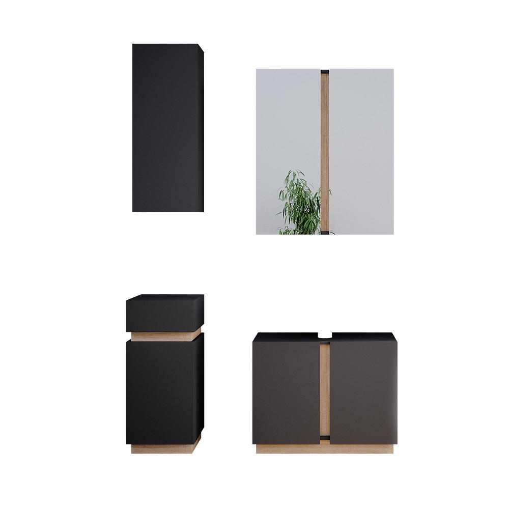 BADMÖBEL-SET Gloria Anthrazit 4 Teile - Anthrazit/Sonoma Eiche, Holzwerkstoff (70/55/34cm) - Vicco
