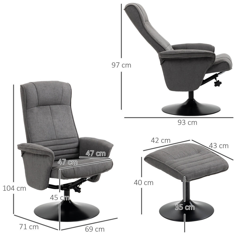 Thumbnail - Homcom Relaxsessel,, Dunkelgrau, Metall, 71x104x69 cm, Wohnzimmer, Sessel, Relaxsessel