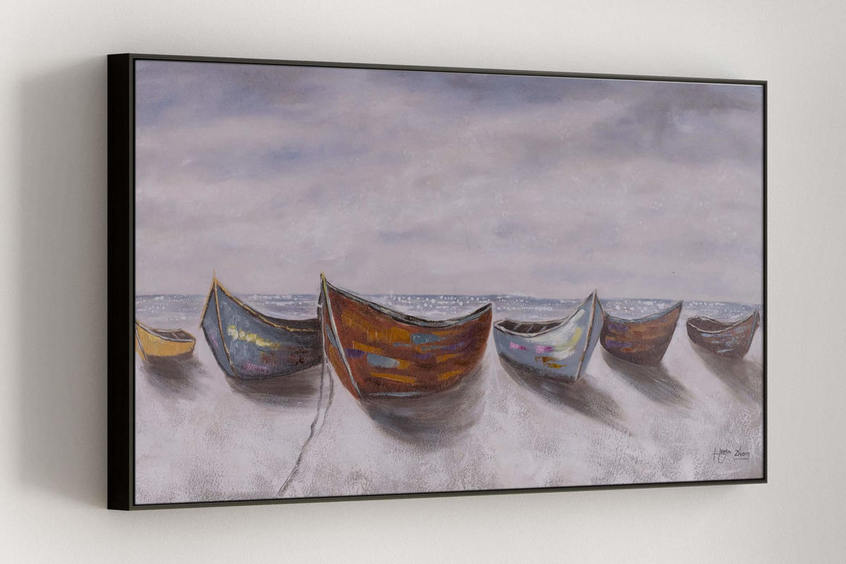 OLEJOMALBA 120/60 cm, Moře a pláž - modrá/béžová, dřevo/textil (120/60cm) - KUNSTLOFT