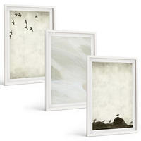 BILDER SET 3er Set - 40x60 cm Weißer Rahmen - Vögel, Steine, Pinselstriche, Verzierungen - Weiß, Kunststoff (40/60cm) - TULUP