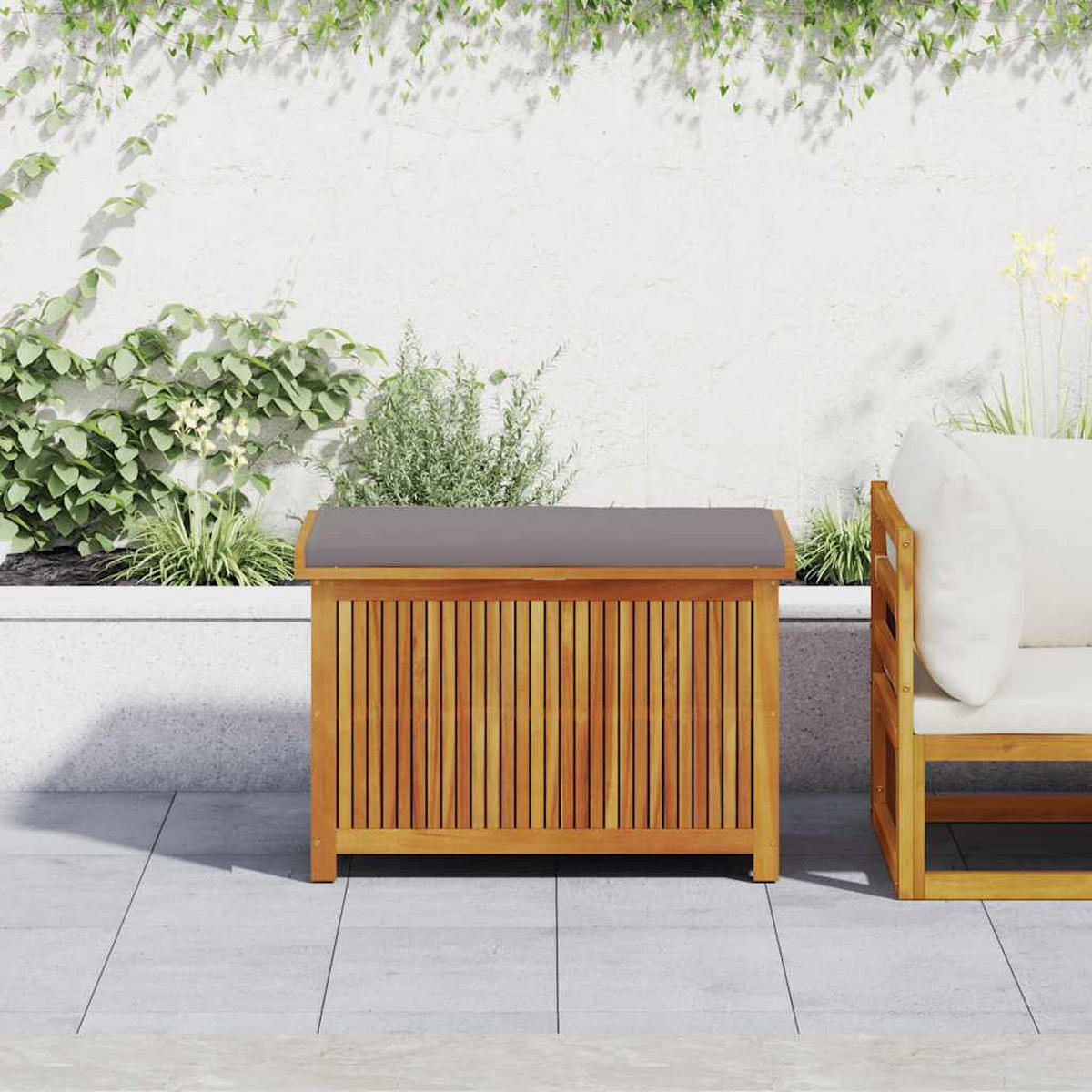 OUTDOOR-KISSENBOX 90/50/60,5 Cm Massivholz Akazie - Dunkelgrau, Holz (50/60.5/90cm) - vidaXL