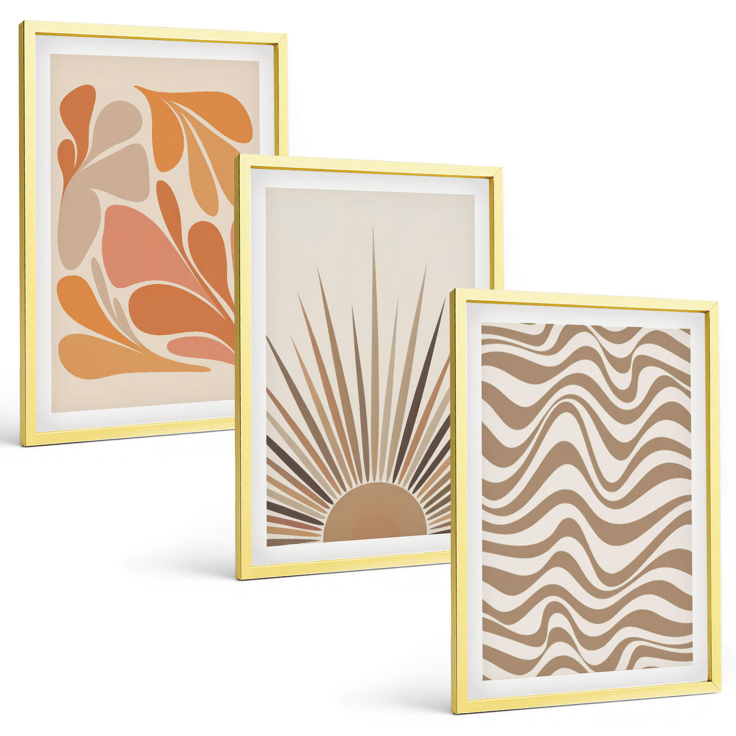 BILDER SET 3er Set - 40x60 cm Goldrahmen - Sonnen-Boho-Pastelltönen - Goldfarben, Kunststoff (40/60cm) - TULUP