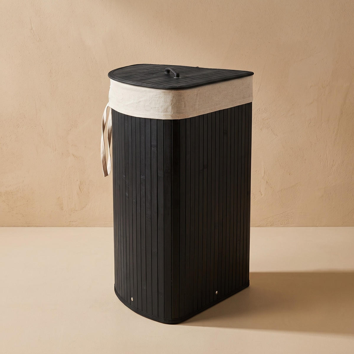 WÄSCHEKORB aus Bambus 60 l 37/37/60 cm - Schwarz, Naturmaterialien (37/60/37cm) - NUXIO