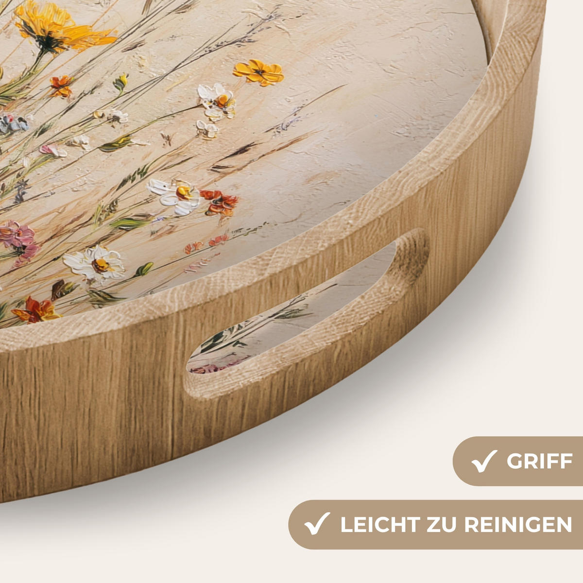 TABLETT - Wildblumen - Pinselstriche - Ruhig - 40x40 cm - Multicolor, Holz (40/5/5cm) - OnlyWow