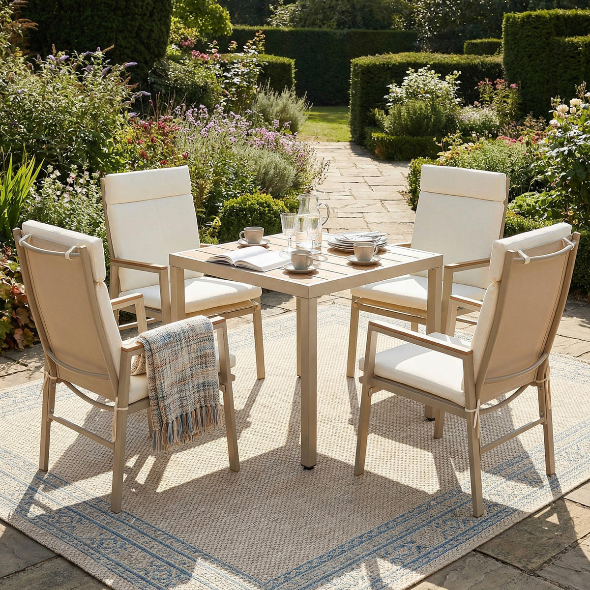 GARTEN Essgruppe 4-Sitzer 84×84×74.5 cm mit WPC Tisch, beige - Beige, Textil
