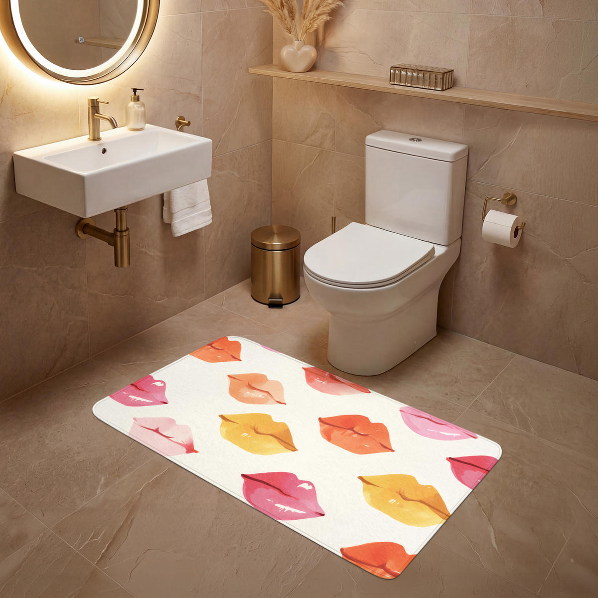 WC PŘEDLOŽKA Rty - barevné - lesklé 120x60 cm - růžová, textil/plast (120/1cm) - OnlyWow