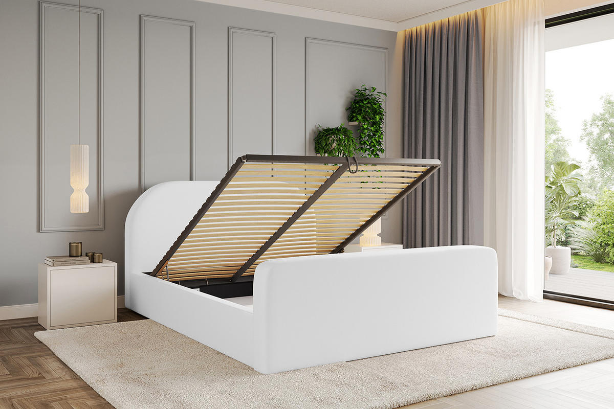 POLSTERBETT mit Bettkasten, Fußteil und Lattenrost, Boxbett mit Matratze H3/H4 - TIVON-Z 180x200 Weiß Kunstleder - Weiß Hochglanz, Holzwerkstoff/Textil (180/200cm) - ALTDECOR