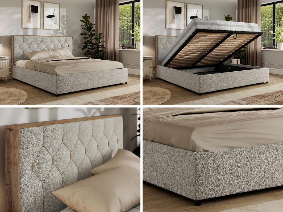 POLSTERBETT LARINO CLASSIC 140/200 - Hellgrau Strukture - ohne Matratze - Hellgrau, Textil (140/200cm) - MKS