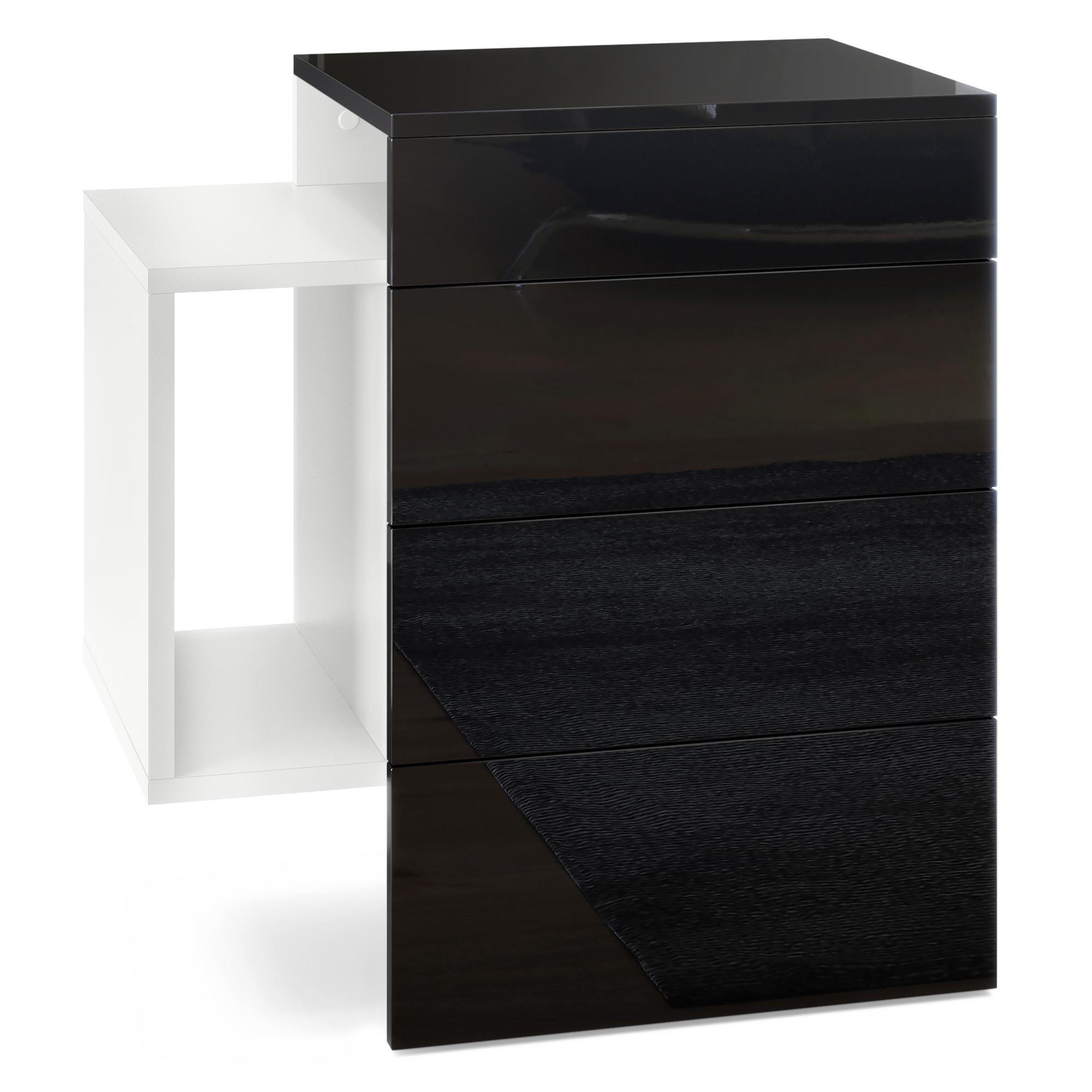 NACHTTISCH Queens Front in Schwarz Hochglanz - Schwarz Hochglanz, Holzwerkstoff (60/63/36cm) - Vladon