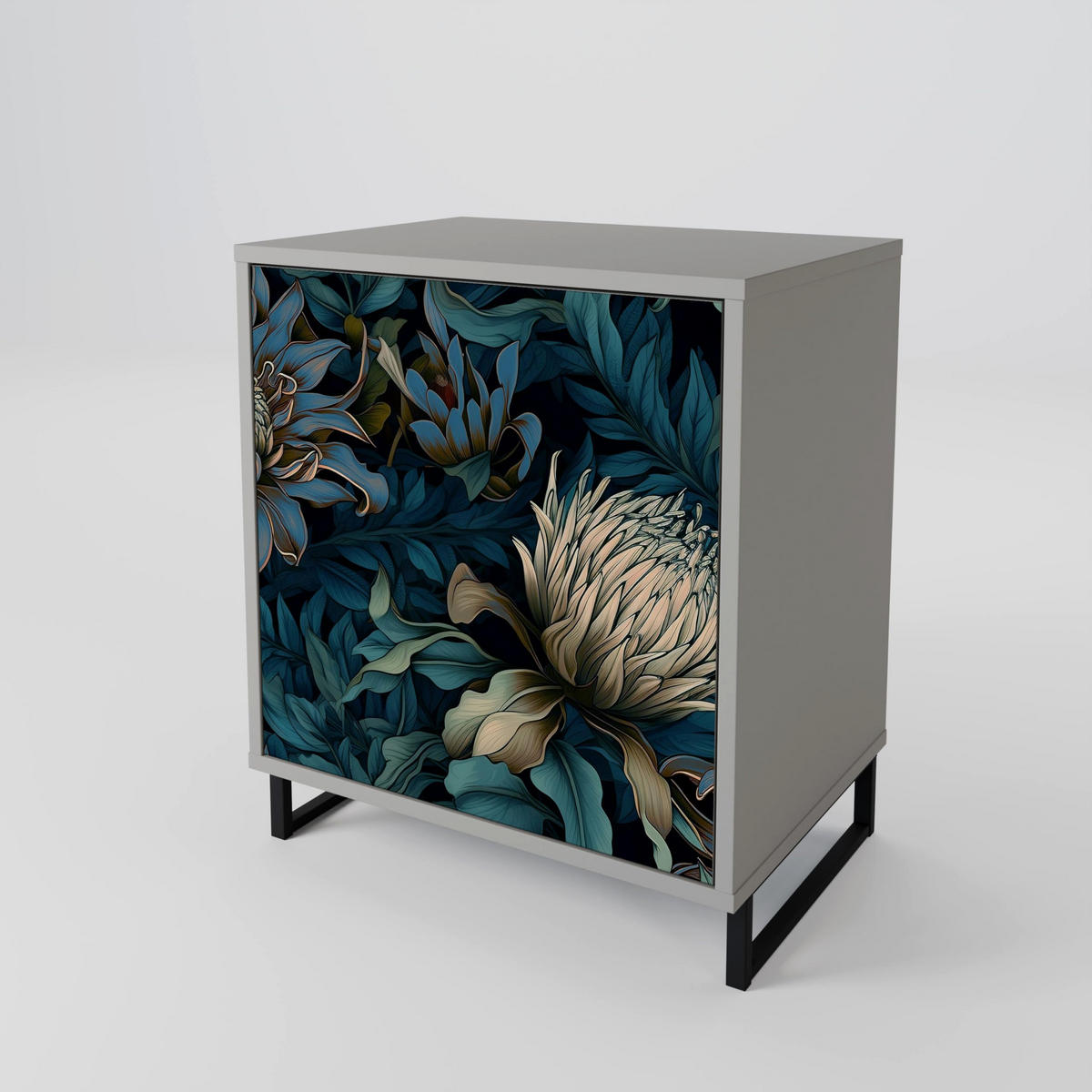 SIDEBOARD TWILIGHT BLOOM, Grau, 57,5x42x57,5 cm, Ohne Füße - Multicolor/Grau, Holzwerkstoff (57.5/57.5/42cm) - SpaceRebels