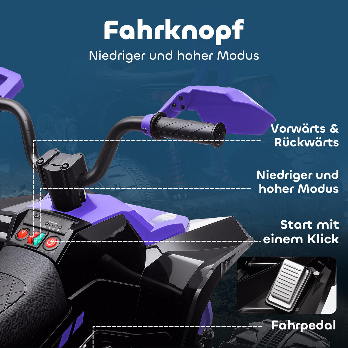 KINDER-ELEKTRO-QUAD DE-06170 24V Zweisitzer mit MP3 und Scheinwerfer Blau - Violett, Kunststoff/Metall (109/68.5/76cm) - ComfortXL