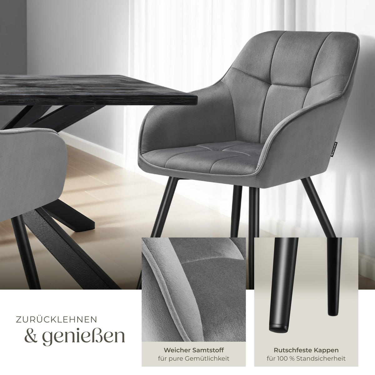 ESSZIMMERSTUHL 2er Set Marilyn 58 x 62 x 82 cm grau/schwarz - Schwarz/Grau, Kunststoff (58/82/62cm) - tectake