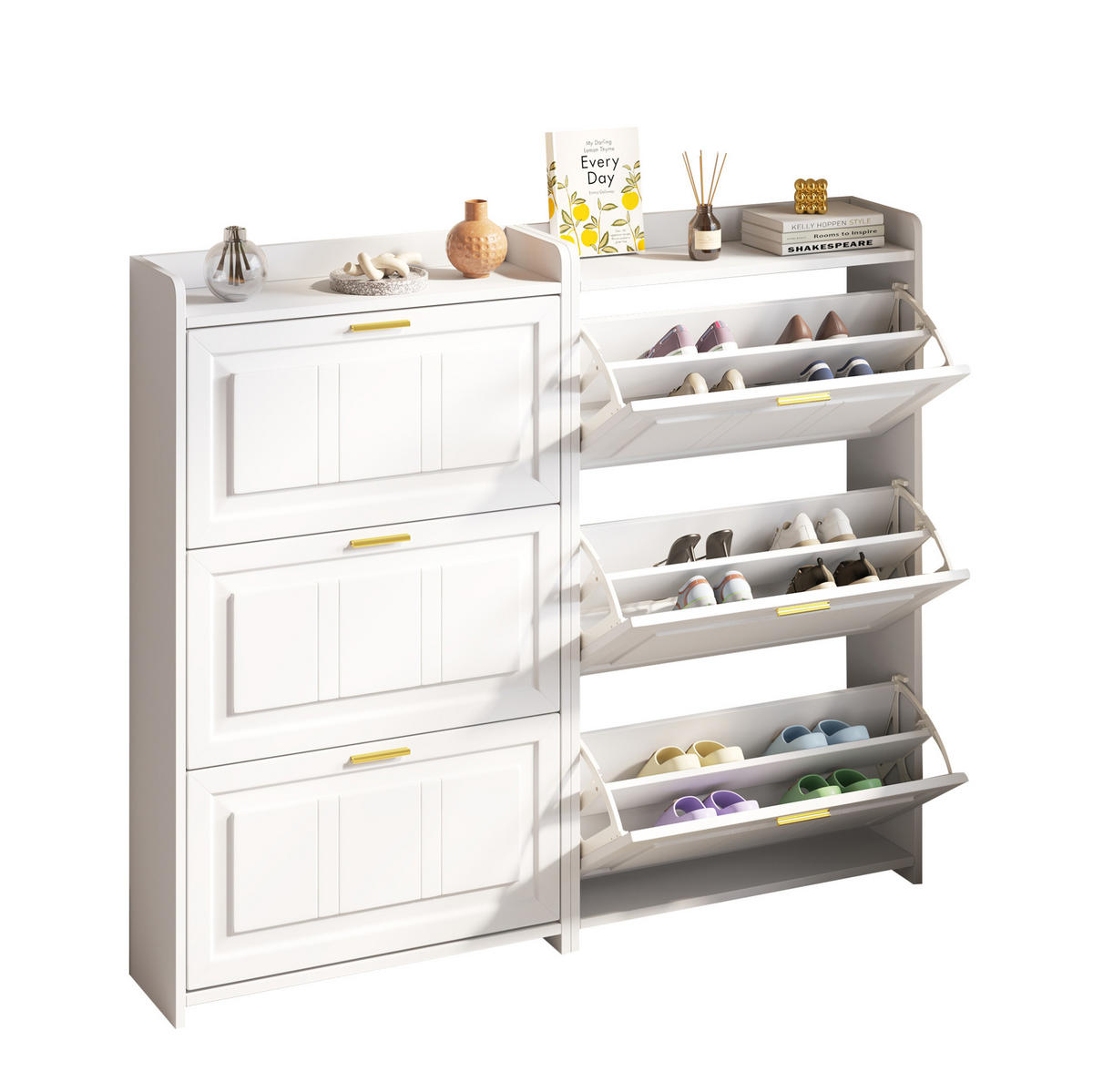 SCHUHSCHRANK aus MDF & Spanplatte 140x24x120cm in Weiß mit Klapptüren - Weiß, Holzwerkstoff (140/120/24cm) - Modfu
