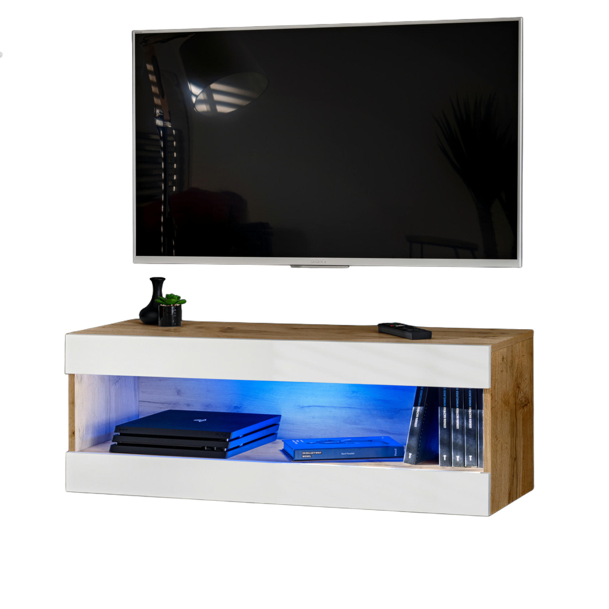 Komodee Hängeboard Weiß, Eiche Wotan 100x36x35 cm