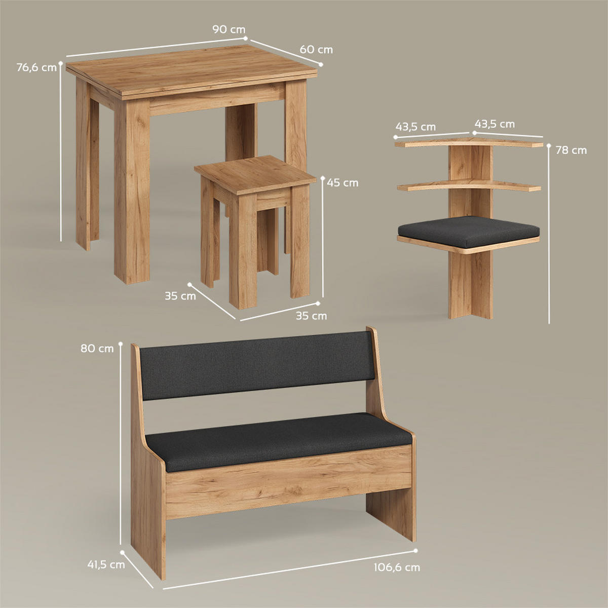 ECKBANKGRUPPE Tiberio Goldkraft Eiche 150 x 150 cm mit Tisch - Honigeiche, Holzwerkstoff (150/80/150cm) - Livinity®