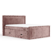 BOXBETT Estelle Rosa 200/200 cm im Chenille-Stoff - Pink/Schwarz, Holz/Holzwerkstoff (200/200cm) - Maison de Reve