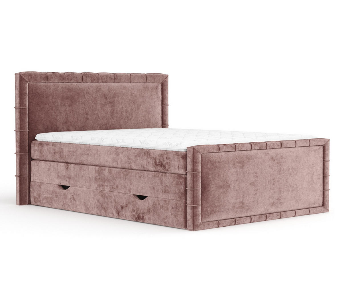BOXBETT Estelle Rosa 200/200 cm im Chenille-Stoff - Pink/Schwarz, Holz/Holzwerkstoff (200/200cm) - Maison de Reve