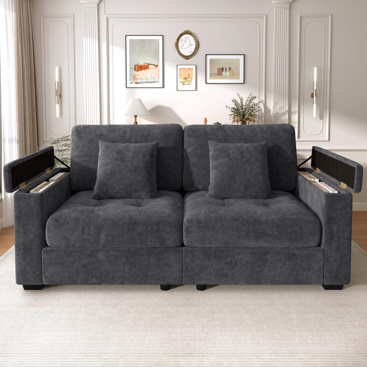 SOFA 2-Sitzer mit Stauraum Chenille Dunkelgrau - Dunkelgrau, Holzwerkstoff (180/84/81.5cm) - Meubliv