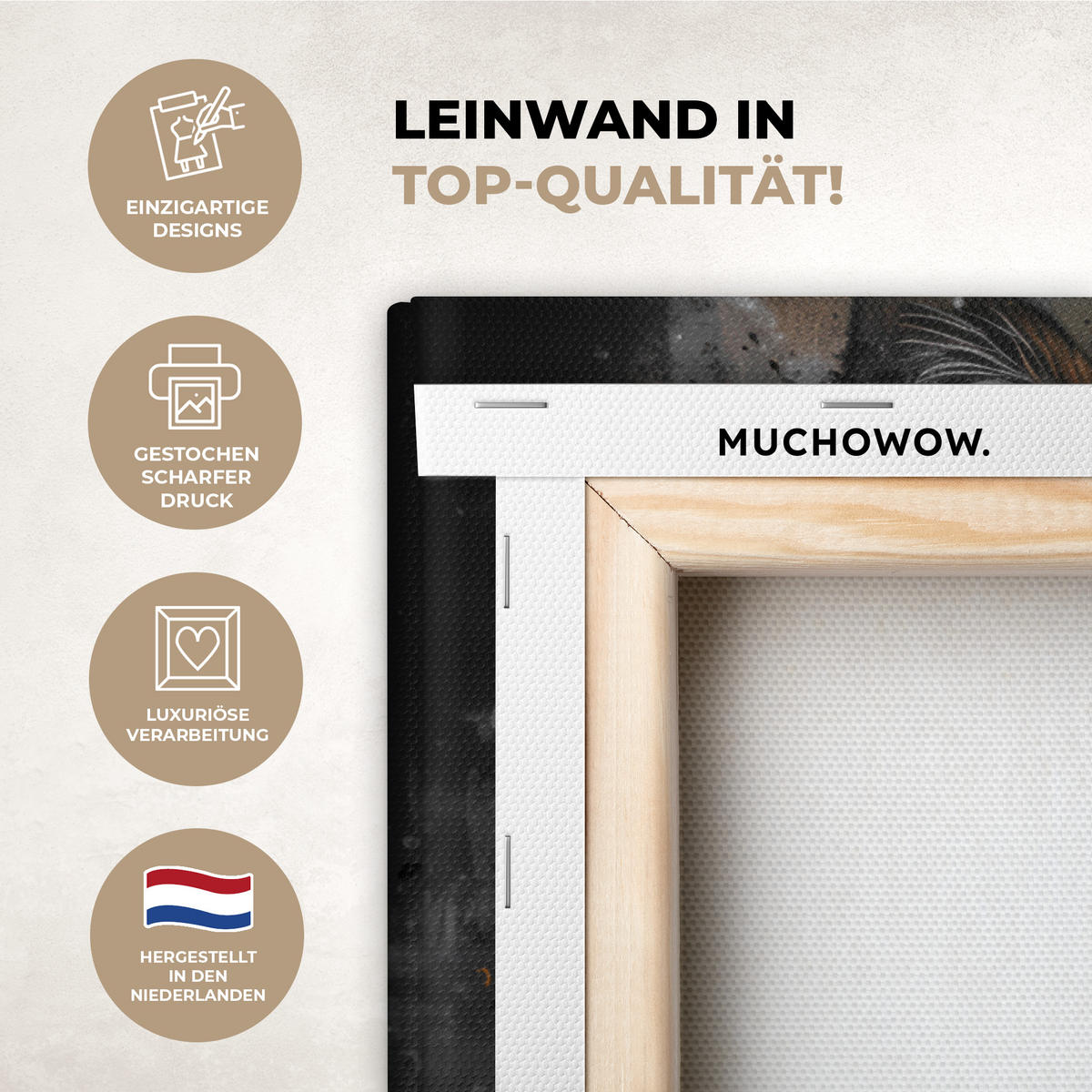 LEINWANDBILD Tiger - Tiere - Porträt - Luxus - Schwarz Gemälde 60x40 cm - Anthrazit, Textil (60/40cm) - MuchoWow