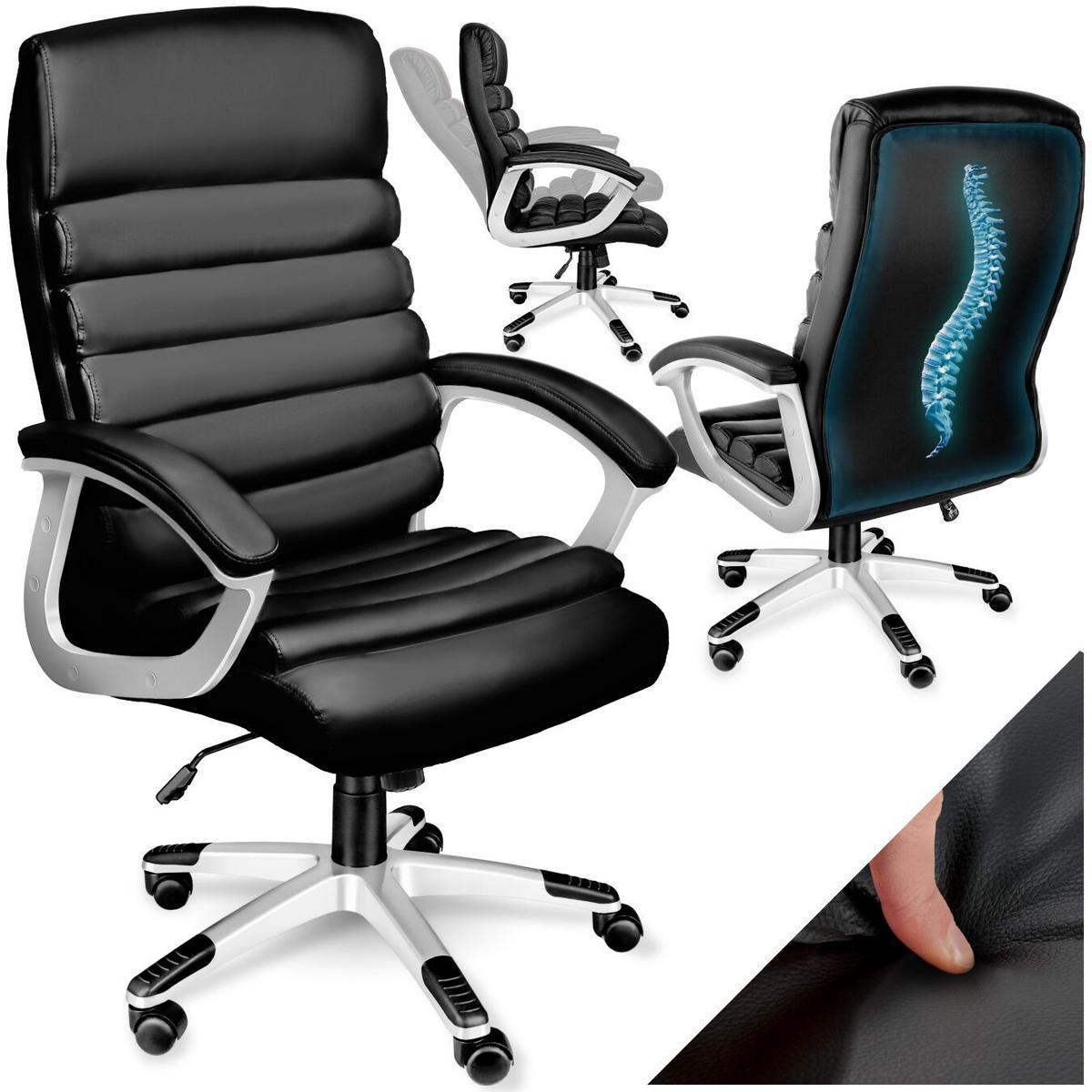 BÜROSTUHL Paul,einstellbare Wippfunktion,schwarz - Schwarz, Textil (66/124/60cm) - tectake