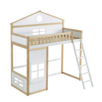 HAUSBETT 90x200cm mit Treppe in Weiß+Natur - Weiß, Holz (90/200cm) - KOMHTOM