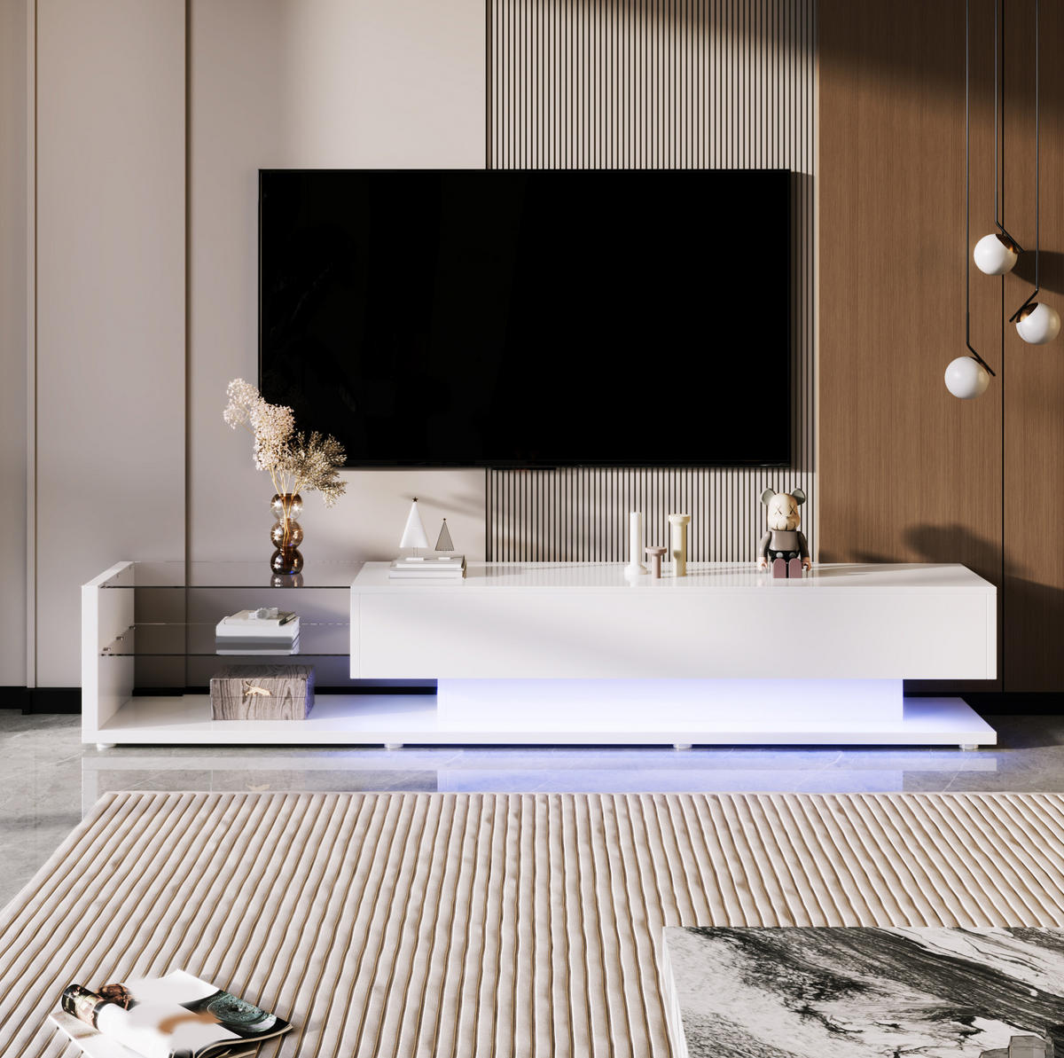 TV-ELEMENT mit 2 Schubladen 170 x 36 x 38 cm Weiß Hochglanz mit LED - Weiß, Holzwerkstoff (36/38/170cm) - Beauniv