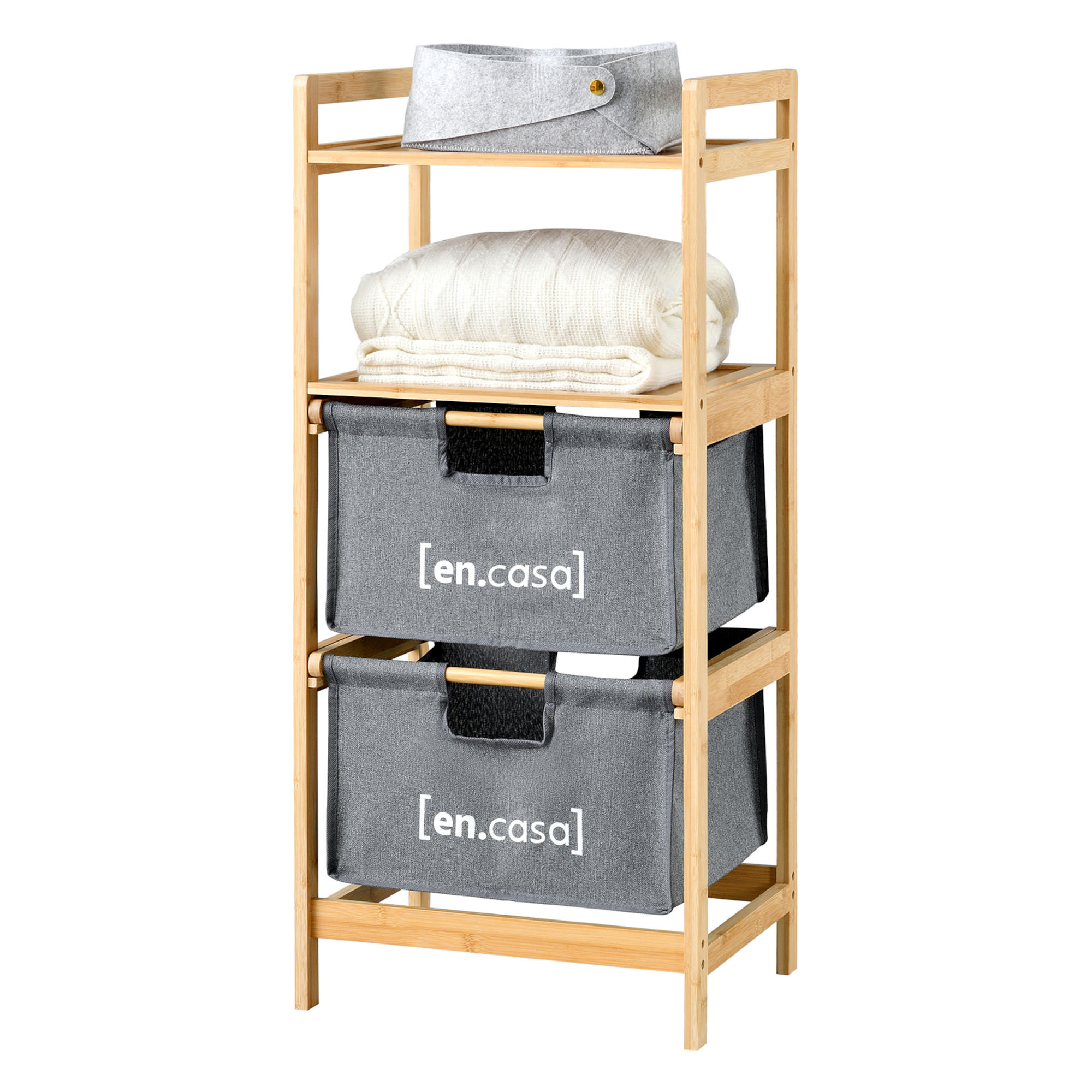 BADEZIMMERREGAL Evijärvi - Naturfarben, Holz/Textil (44/96/34cm) - [en.casa]