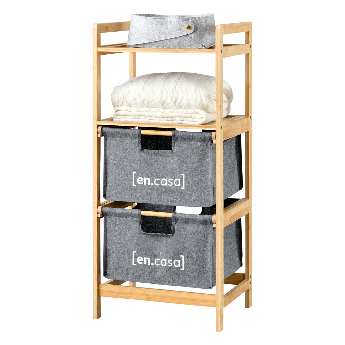 BADEZIMMERREGAL Evijärvi - Naturfarben, Holz/Textil (44/96/34cm) - [en.casa]