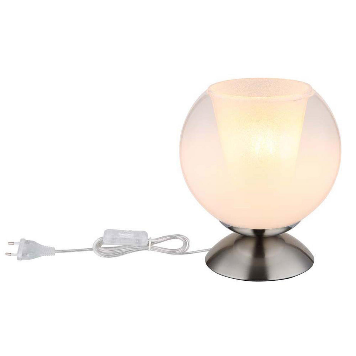 LED TISCHLEUCHTE BARRY Metall, Glas, Silber, E27, Lesefunktion - Silberfarben, Glas (18/18/19cm) - Globo Lighting