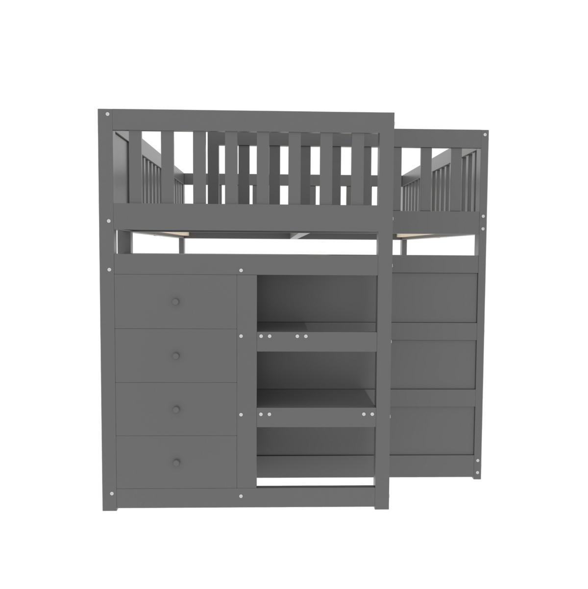 ETAGENBETT 140/200 cm grau mit Sicherheitsgeländer und Stauraum - Grau, Holz (140/200cm) - OKWISH