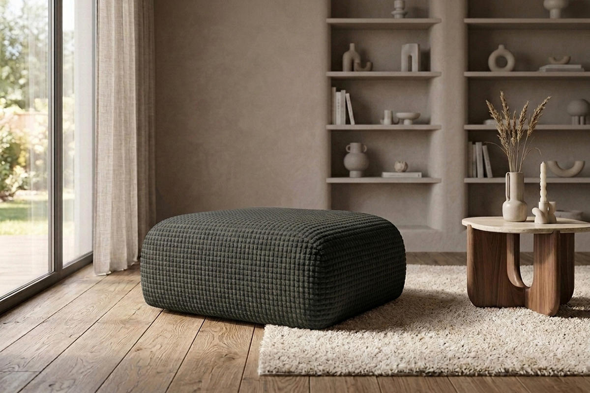 HOCKER, Sitzhocker, Chenille-Stoff Cremona, Anthrazit, GRETA - Anthrazit, Holz (91/40/89cm) - Kaiser Möbel